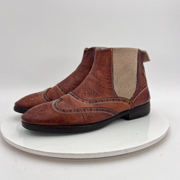 Paolo Lantorno Women Size EU 38 US 7 Brown Leather Wingtip Chelsea Boot - Picture 1 of 15
